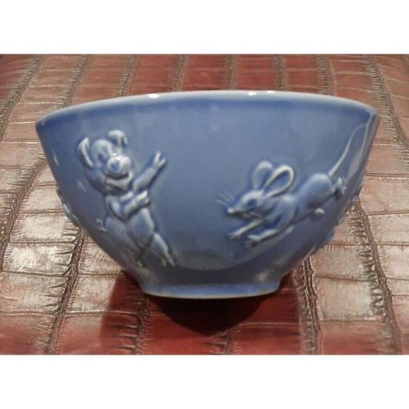 Jars France Blue Animals Raised Cereal Soup Bowl Monkey Pig Mouse Cat Dog Bunny - Picture 4 of 6